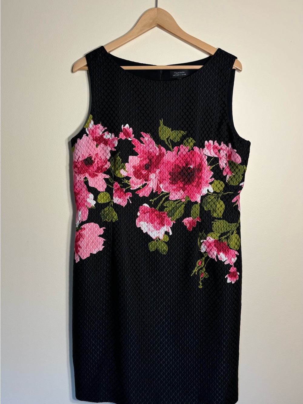 Tahari Black Midi Sheath Dress with Pink Floral Print